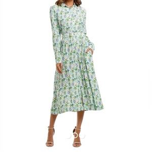 SWF Long Sleeve Floral Shirt Dress with Belt  in Mint NWT